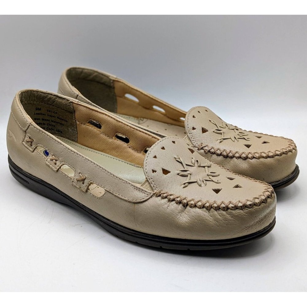 Dr. Scholls Flats Women’s 9M Tan Leather Shoes Comfort Woven Moccasins